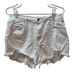 LOVE TREE DENIM White Frayed Hem High Rise Denim Shorts Size L